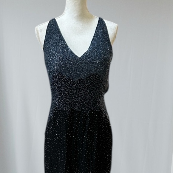 Adrianna Papell Boutique Vtg Blue Hombre Beaded Silk V Neck Maxi Evening Dress - Picture 12 of 15